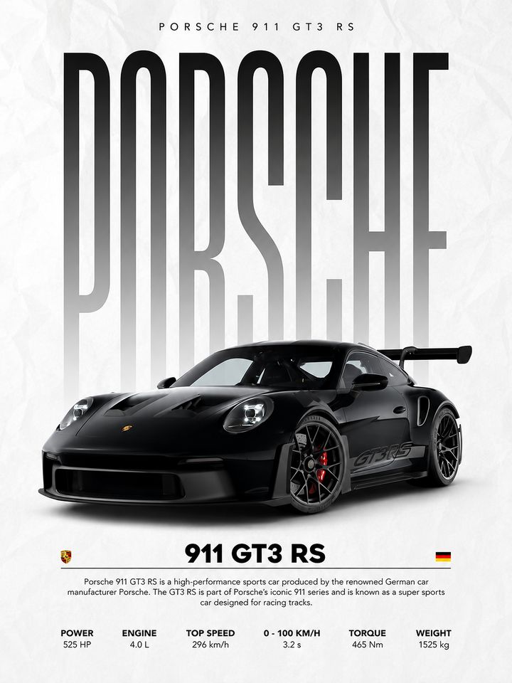 Przykładowy plakat ze zdjęciem: Porsche 911 GT3 RS
